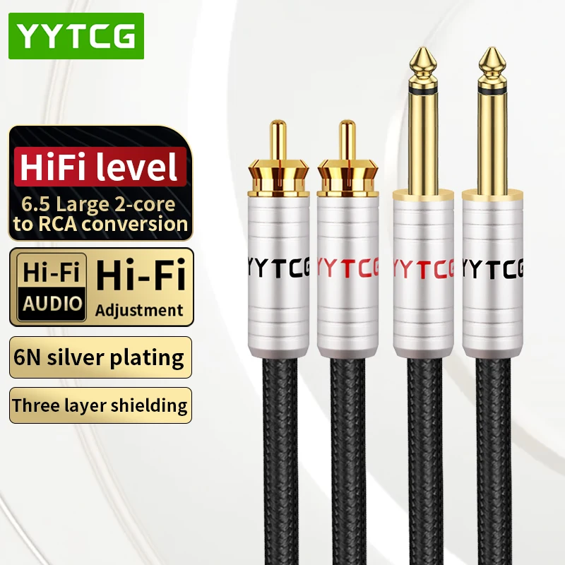 

Hifi Audio Cable Dual 6.5mm to Dual RCA for Mixer Console AMP 2RCA to 1/4 inch Jack with 6N Silver Plated Shielding Core Cable