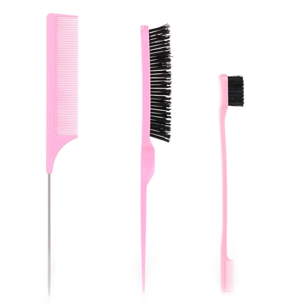 3Pcs Pro Styling Brush Kit - Teasing/Edge/Braiding Combs Set with Rat Tail & Loop Tools for Slick Back Hair & Updos