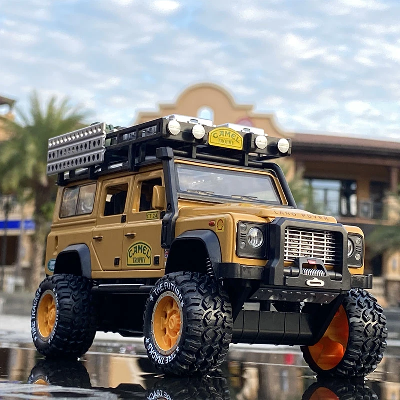 fisher price car 1:28 Camel Cup Land Rover Defender Alloy Racing Car Model Diecast Toy Simulation Off-road Vehicle Car Model Childrens Toy Gift die cast toy cars