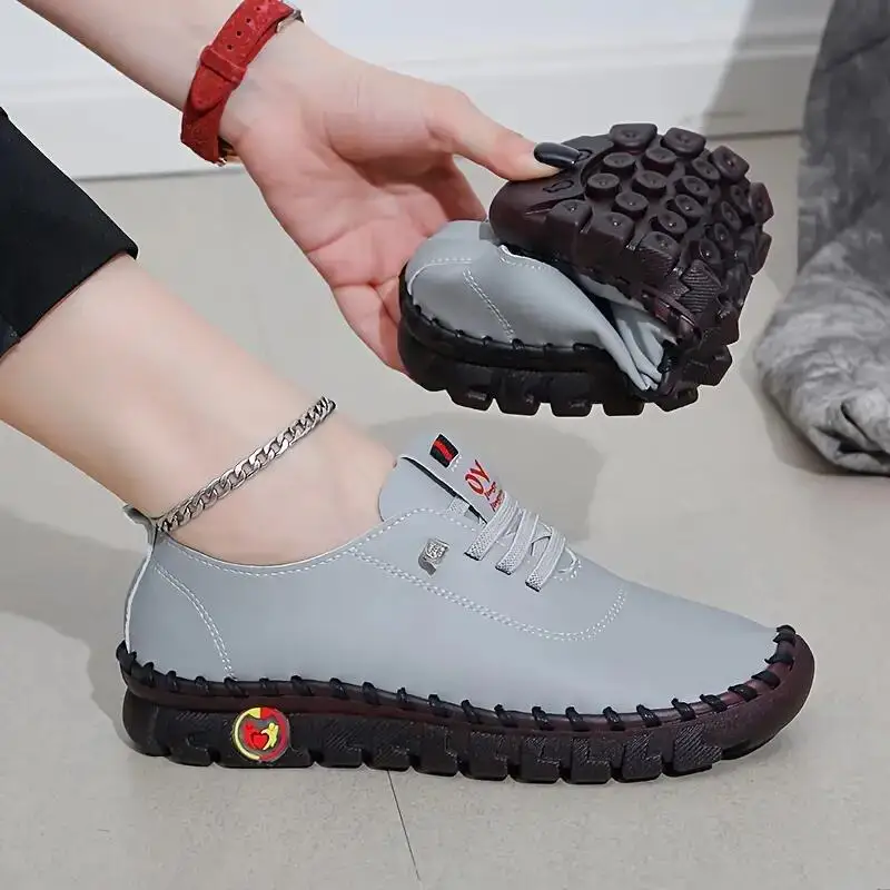 Women Shoes Women Sneakers Women Flats Casual Shoes Women's Handmade Flat Sneakers Comfortable Lace Up Round Toe Faux Leather Casual Walking Shoes