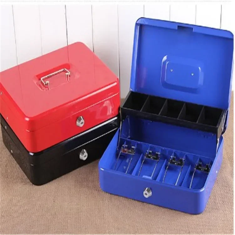 Cash Box with Money Tray and Key Lock Tiered Cantilever Design 4 Bill / 5 Coin Slots Safety Box for Supermarkets Small Business 4