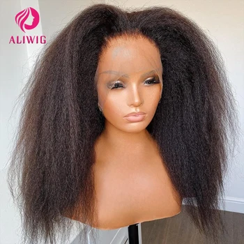 Kinky Straight Lace Front Human Hair Wigs With Kinky Edges Baby Hair Glueless Yaki Straight HD Lace Frontal Wig For Women Sale