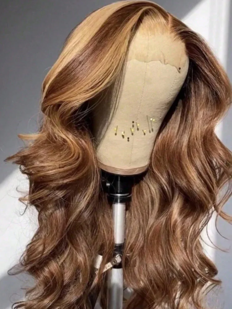 28Inch 200% Highlight Honey Blonde Wig 13x4 HD Transparent Lace Frontal Wig Honey Blonde Body Wave P4/27 Pre Plucked with Baby
