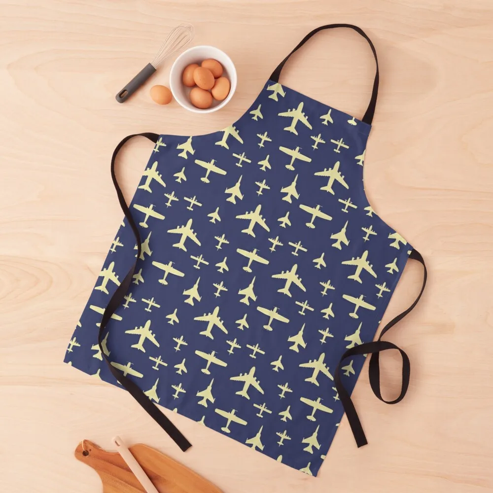 Fly Past Aeroplanes Navy Blue and Beige Pattern Apron funny kitchen apron kitchen wear