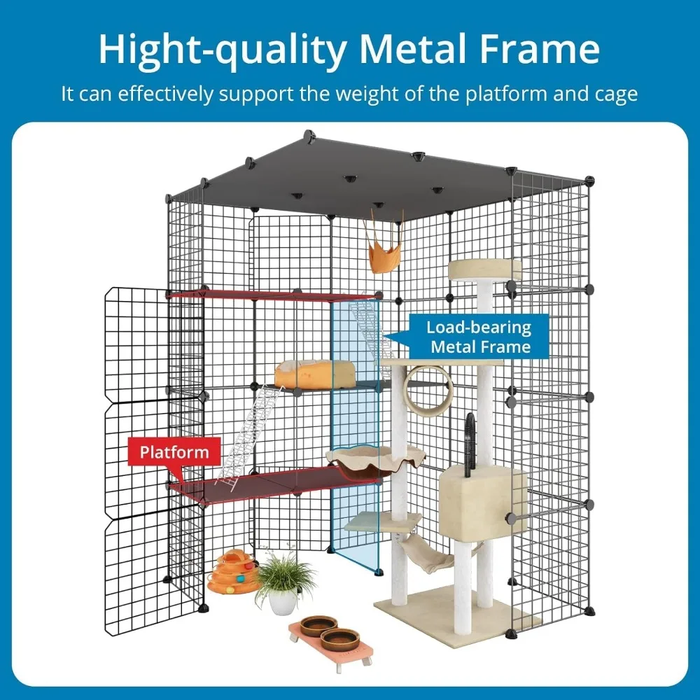Large Cat Cage,Cat Enclosures Indoor with Balcony,DI YCat Playpen Detachable Metal Wire Kennels Crate Large Exercise Place Ideal