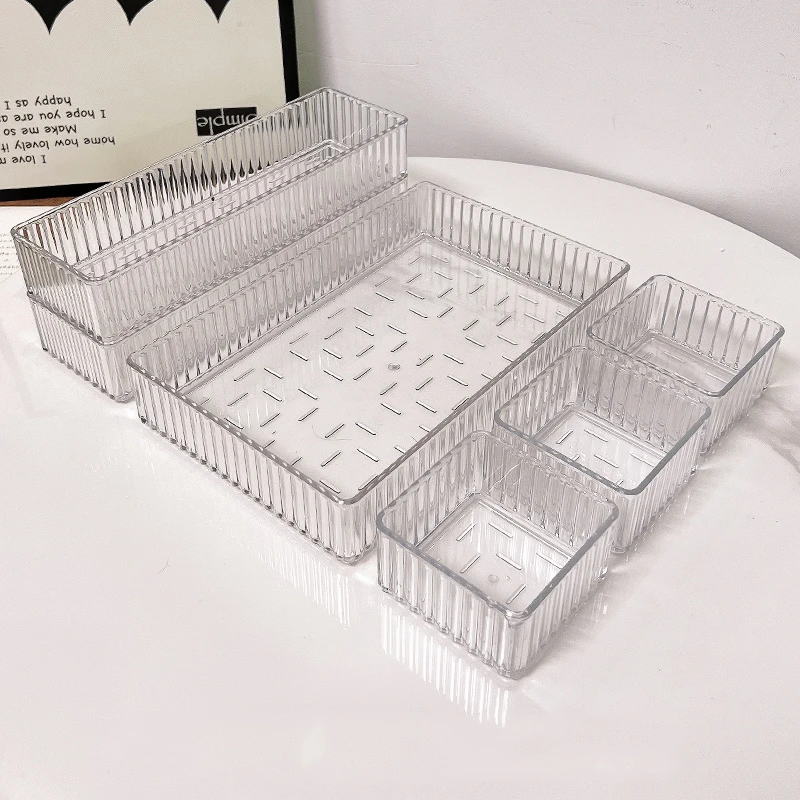 Plastic Transparent Cosmetics Storage Boxes Set Stackable Vanity Bathroom Makeup Organizer Bin Desktop Drawer Organizer 2