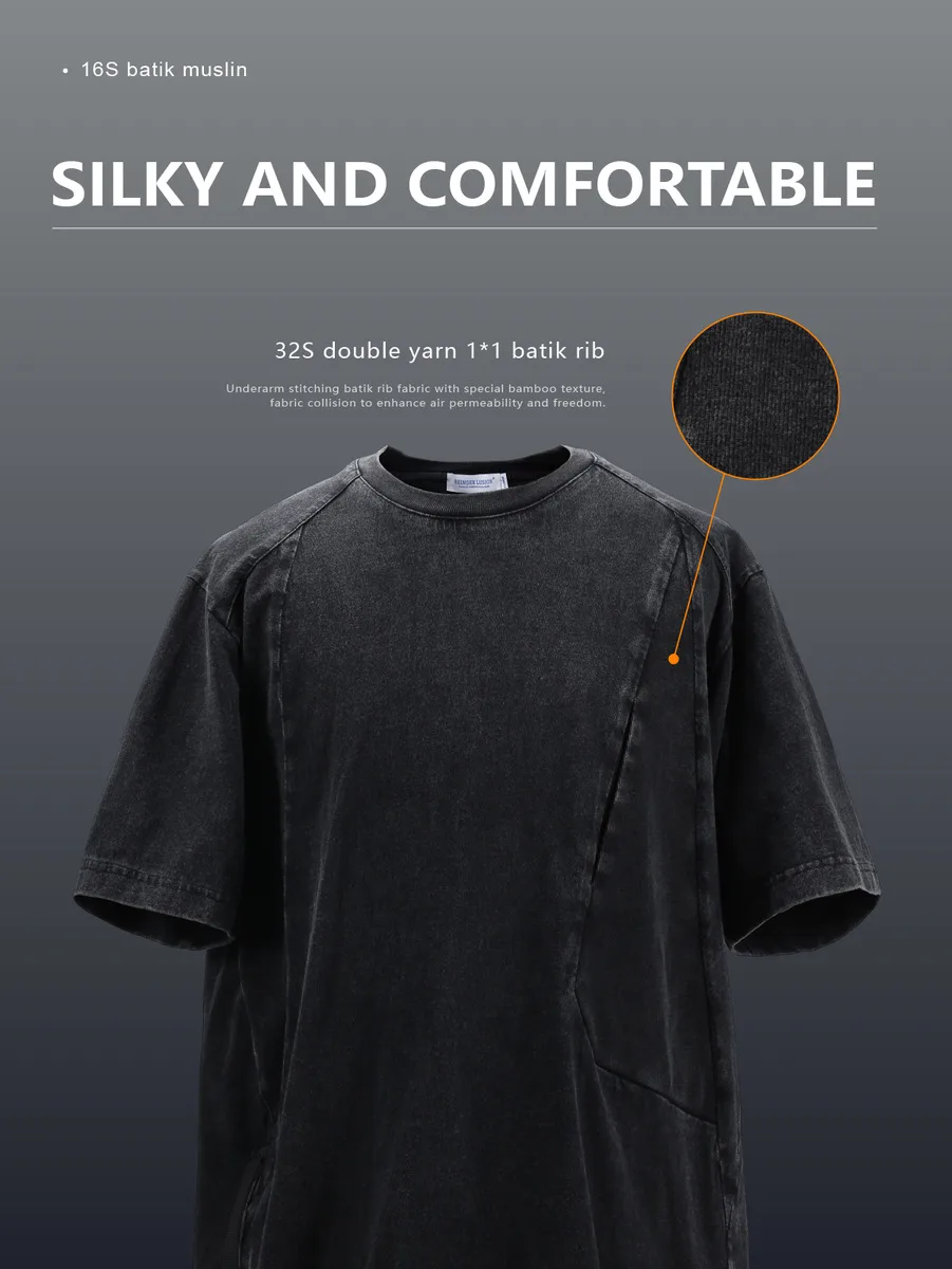 Reindee Lusion 22ss 3d batik wash short sleeve t-shirt diamond shaped structure pure cotton  adjustment zipper techwear gorpcore