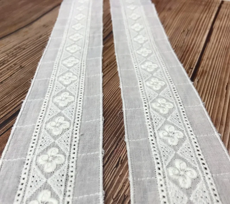 

5cm 5yard/ Pack Off white Soft Cotton Lace Cloth Trimming Embroidered Cotton Fabric X982