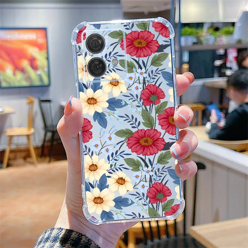 Edge-Series Transparent Phone Case with Floral and Grass Design