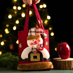Festive Linen Christmas Gift Bag - Children's Candy Handbag and Holiday Storage Solution - 20x35cm (Snowman)