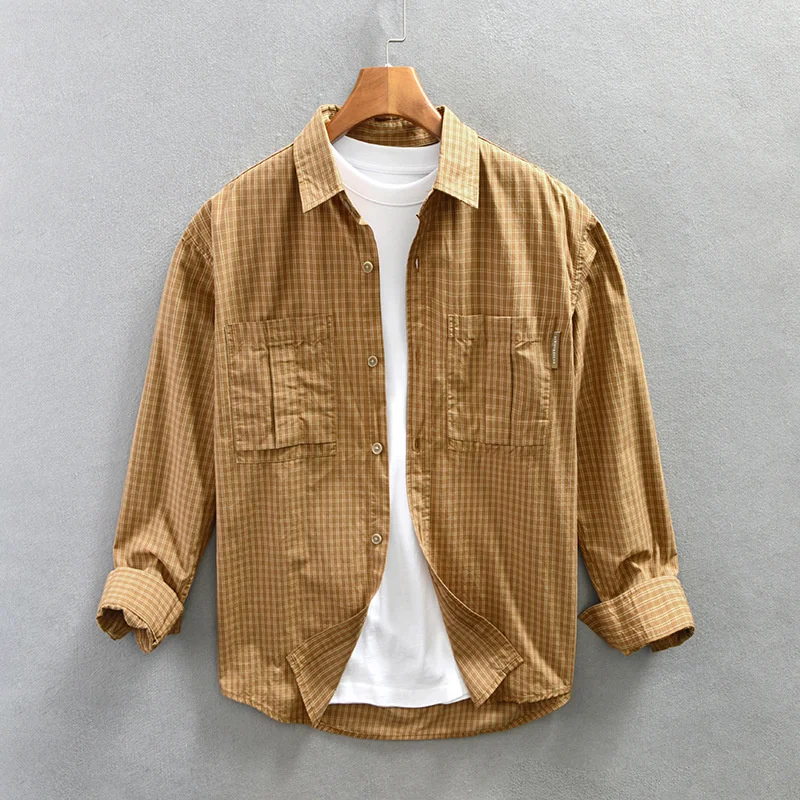 

100% Cotton Shirts For Men Plaid Poplin Long Sleeve Designer Clothes Turn-up Collar Button Down Casual Shirts Regular-fit Tops