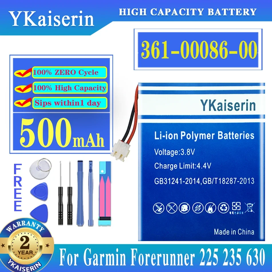 

YKaiserin 500mAh Li-ion Replacement Battery 361-00086-00 for Garmin Forerunner 225 235 620 630 735XT GPS Sports Watch