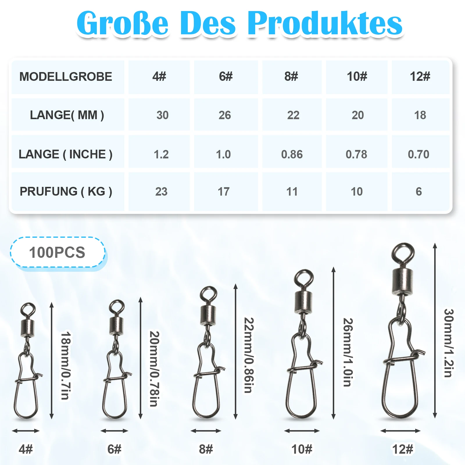 

100 шт. легко моющиеся рыболовные Вертлюги поддерживают рыболовные снасти широкое применение нержавеющая сталь