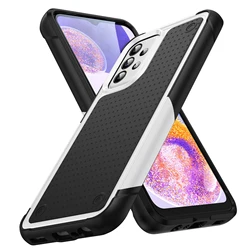 Durable Shockproof Armor Phone Case with Soft TPU Frame and Hard Plastic Back Cover - A23 4G (White - Black)