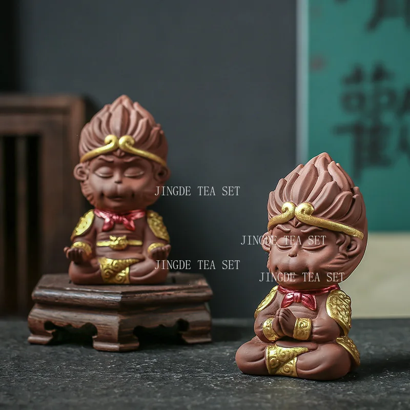 1pcs  Purple Clay Tea Pet Decoration Ornament Creative Chinese Style Monkey King Semi Handmade Tea Set Accessories Sun Wukong