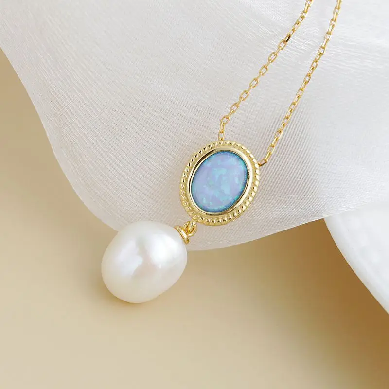 

Authentic 925 Sterling Silver Pendant Inlaid Natural Baroque Pearl 18K Gold Plated Pendant Fashion Creative Women Jewelry Gift