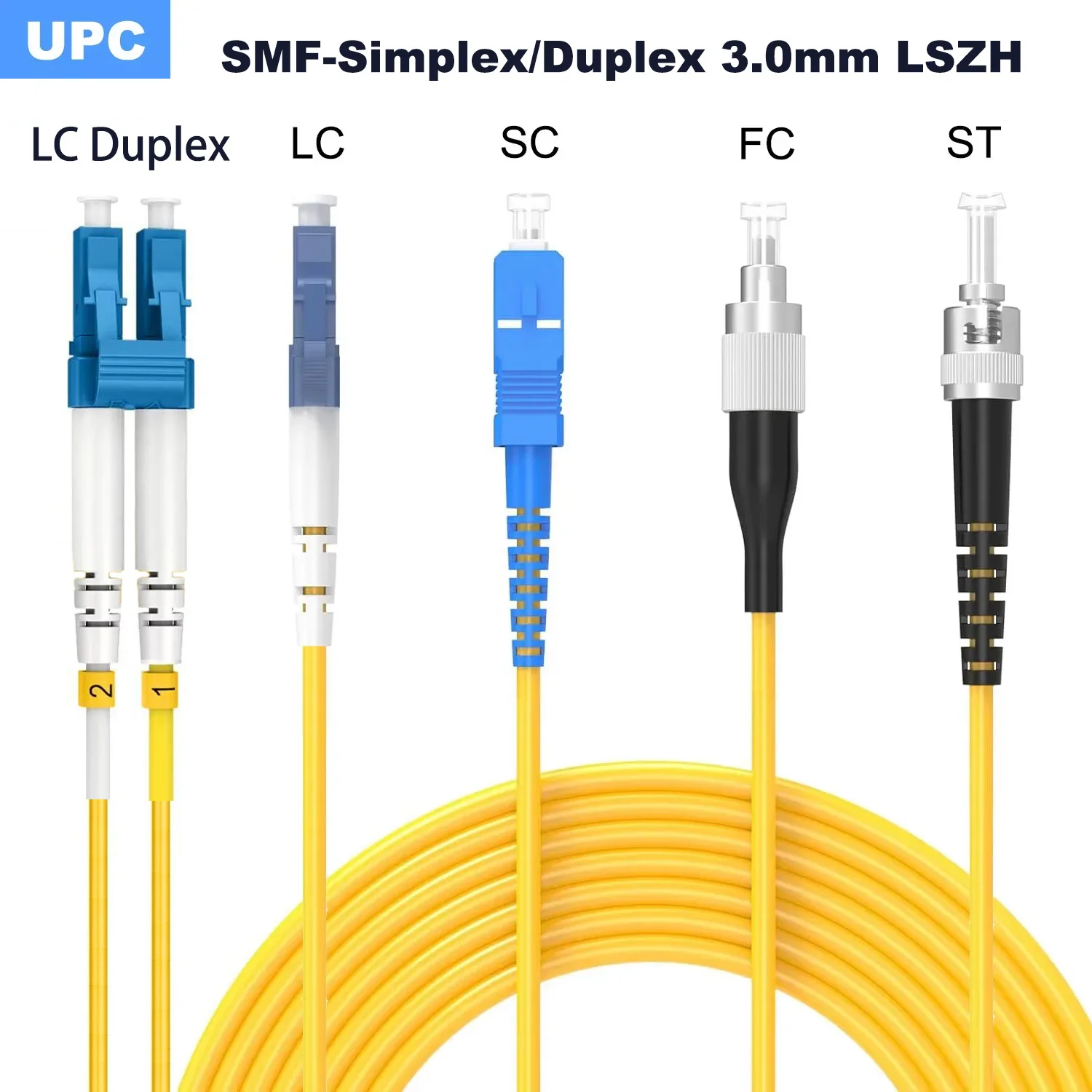 LC/SC/FC/ST UPC 광섬유 패치 케이블 단일 모드 심플렉스 듀플렉스 3.0mm LSZH OS2 광섬유 코드 1m/5m/10/15m/30m