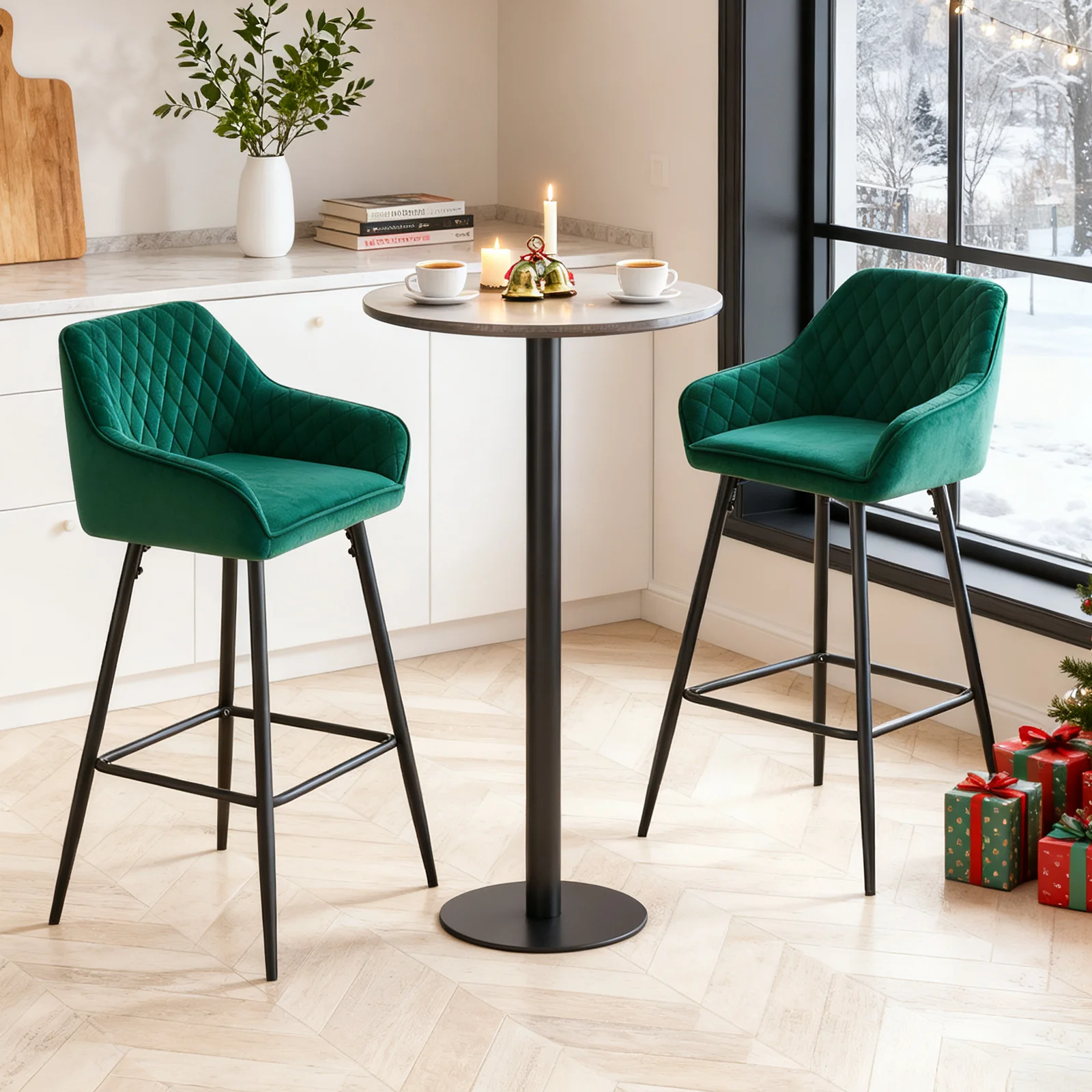 AINPECCA Bar stools Set of Velvet/FauxSuede/Faux Leather Upholstered Seat  with Backrest Armrest Metal Legs Counter Breakfast AliExpress 1503