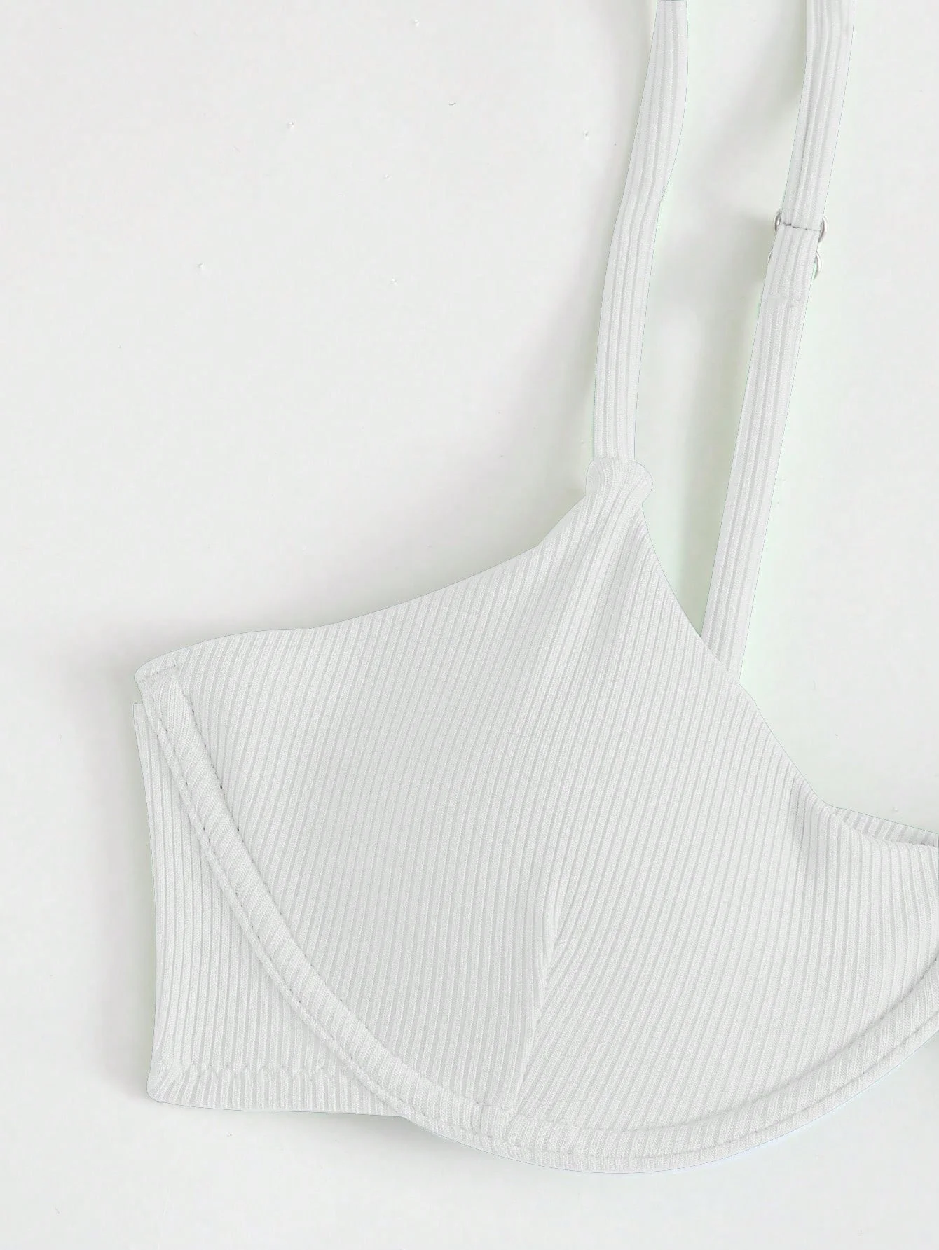 Women's White Ribbed Bikini Top, Underwire Support with Front Clasp Adjustable Strap Swimwear Top 3