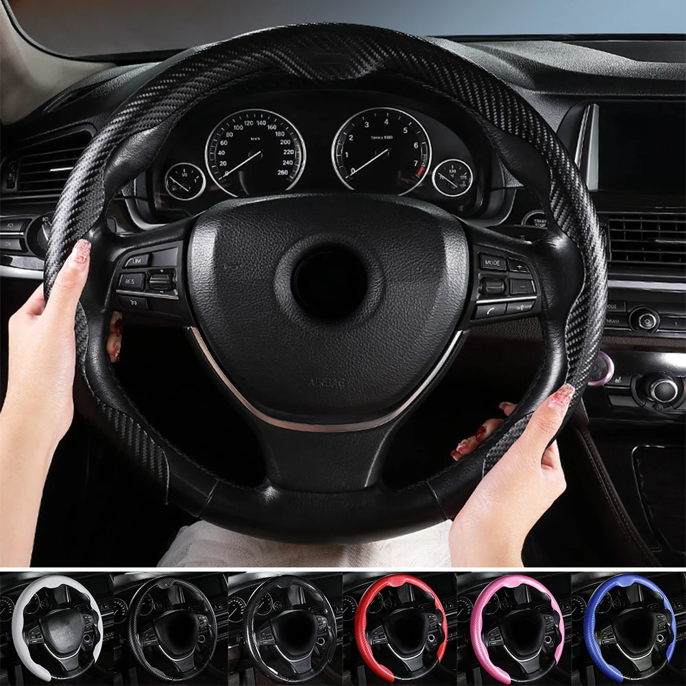 

1PC Universal Car Steering Wheel Cover Ultra-Thin Carbon Fiber Steering Wheel Protector Covers For 38cm Car Interior Accessories