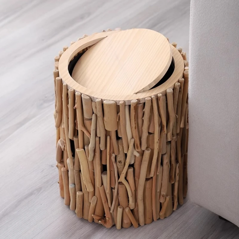 노르딕 스타일 쓰레기통 천연 목재 가정용 거실 일본식 심플 침실 사무실 창의적인 높은 쓰레기통