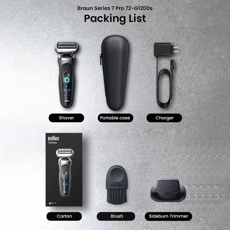 Braun Series 7 Pro Electric Razor 3 Floating Blades Rechargeable Shaver 72-G7000cc 72-G1200s with Travel Case Brush Charger