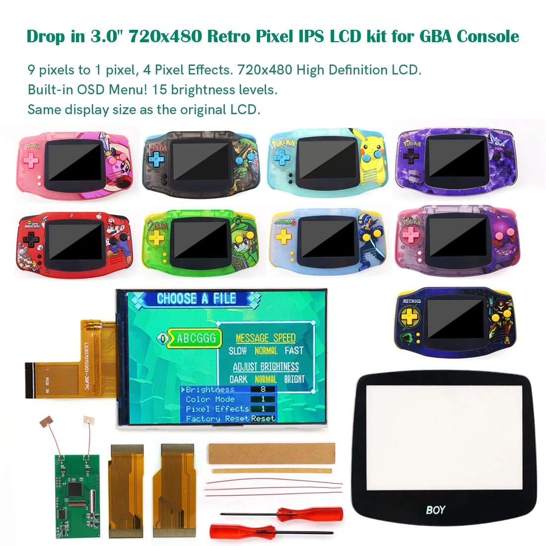 

2023 New Easy Install GBA V5 IPS LCD Kits 720x480 Retro Pixel Highlight Backlight Screen For Gameboy Advance Housing Shell
