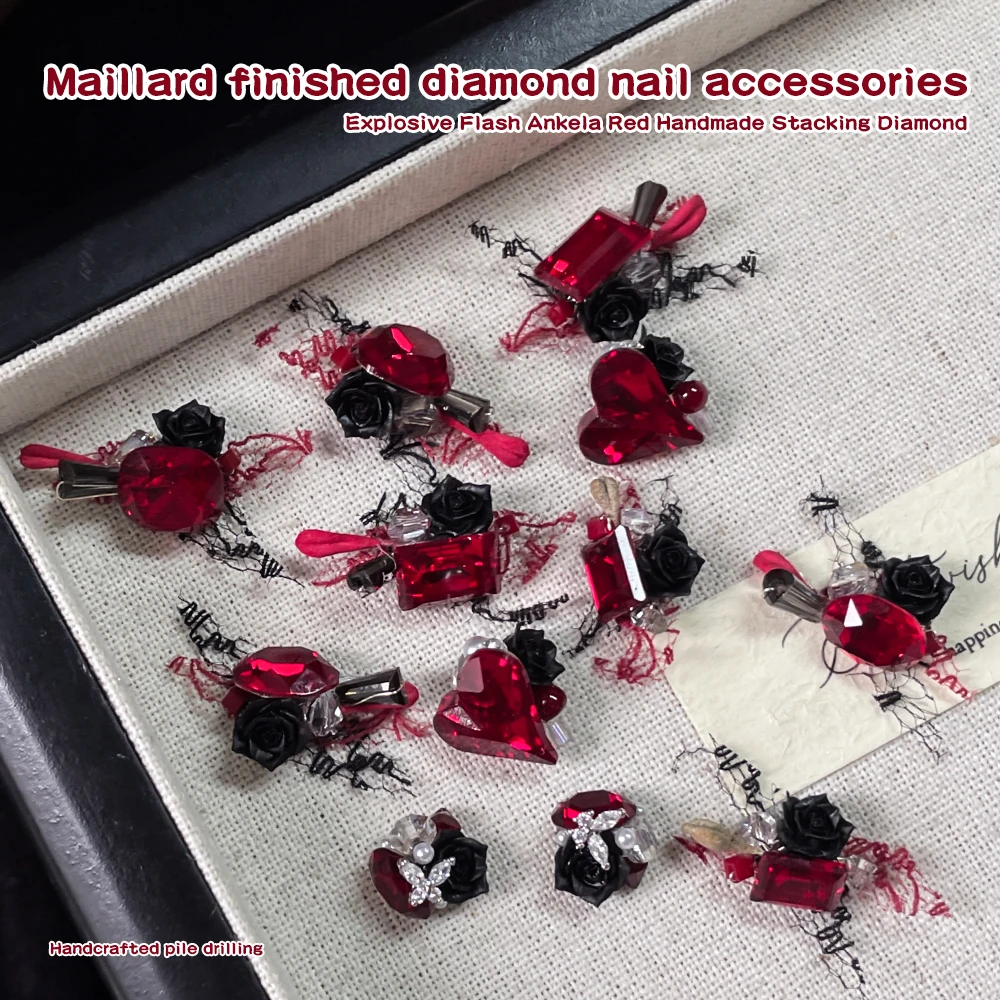 KANIU 3D 입체 네일 아트 장식 와인 레드 파일 크리스탈 오간자 다이아몬드 진주 보석 파일 네일 아트 DIY 장식