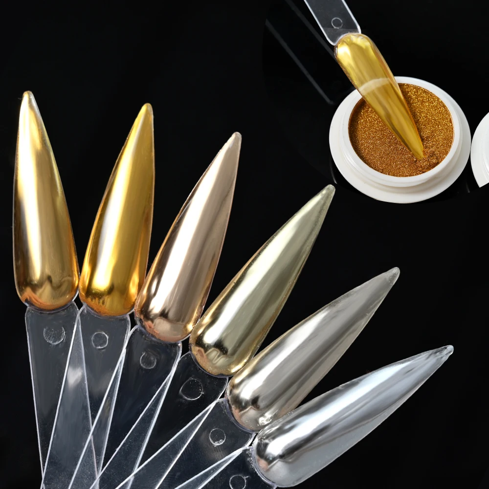 Mirror Metallic Chrome Nail Powder Pigment 6pcs/set Gold Silver Rubbing Dust Magic Mirror Effect Nail Pigment Holographic Chrome