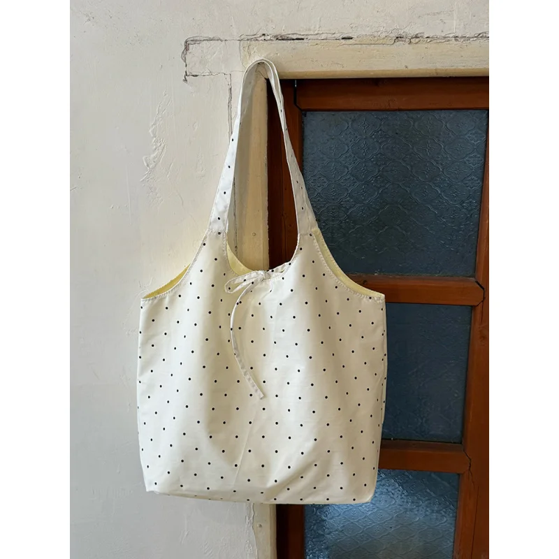 Ins Style Striped Hand-Held Canvas Tote Bag, Women'S New 2024 Niche Design, Large Capacity Underarm Single Shoulder Bag