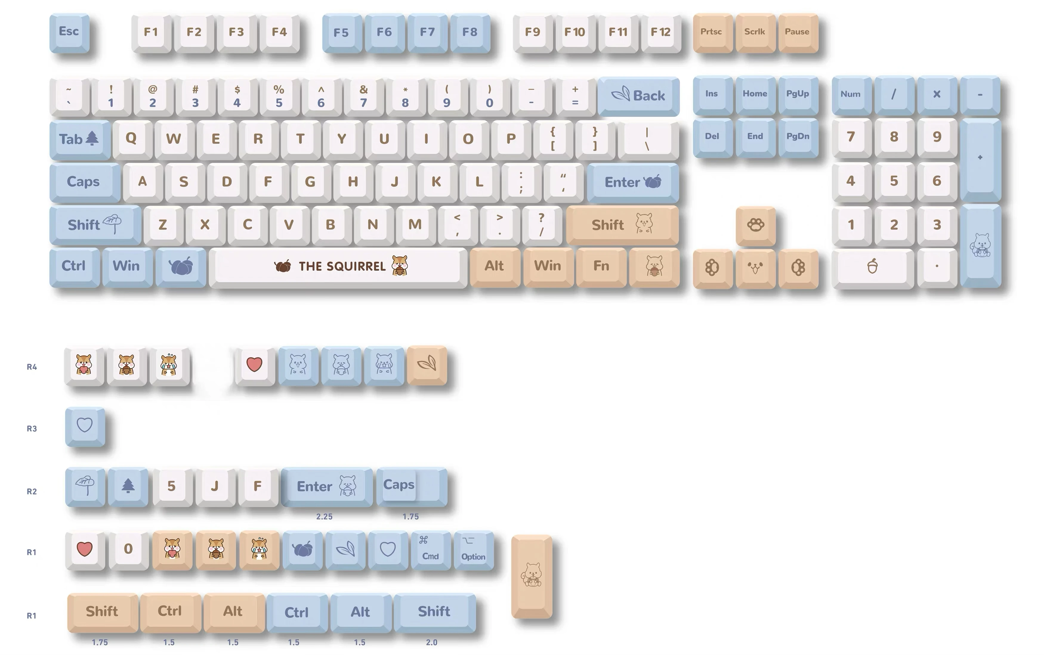 

New 136 Keys Cartoon PBT Keycaps Kawaii Squirrel Key Caps DYE-SUB chreey Profile Cute Keyboard cap for Mechanical Keyboard