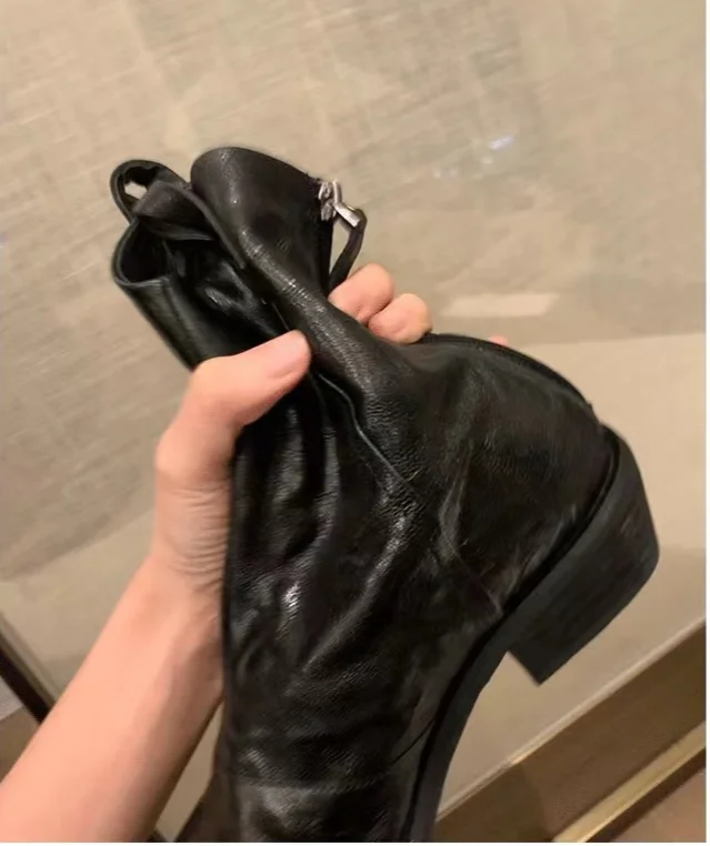 2024 autumn and winter new pointed V-neck western cowboy thick heel Martin women's short boots, slim boots_voghion.com