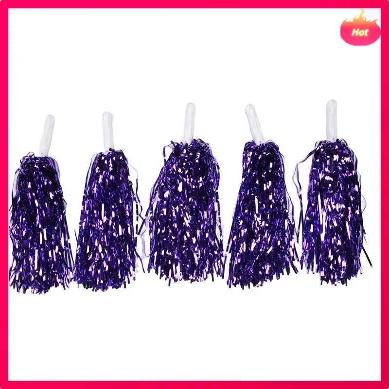Multi 48Pcs Cheerleading Pom Poms Metallic Foil Cheer Pom Poms With Plastic Handle For Adults Kids Cheerleaders Party Purple