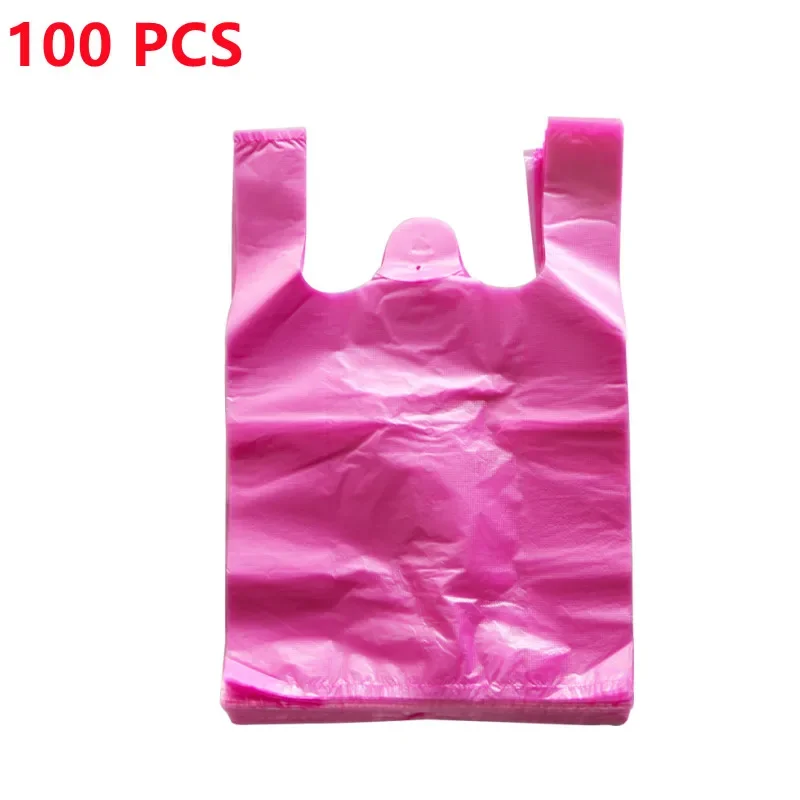 100pcs Pink Plastic Bag Thicken Retail Supermarket Grocery Shopping Bag Kitchen Storage Clean Disposable Garbage Bag