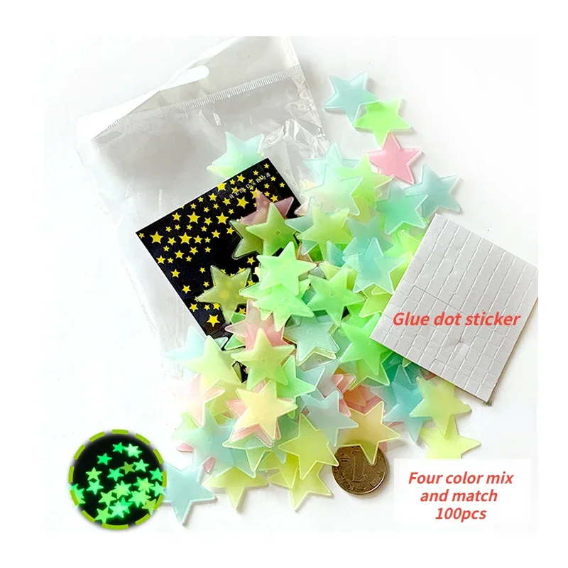 

100Pcs Luminous Wall Stickers Glow In The Dark Stars Stickers For Kids Baby Rooms Colorful Fluorescent Home Room Decor Decals