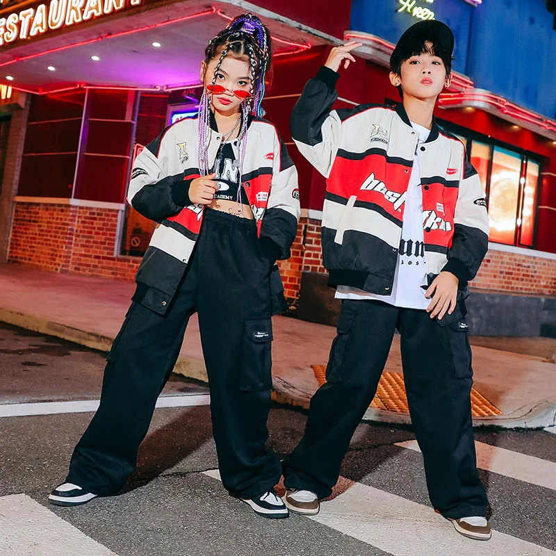 

Kids Teenage Jazz Dance Costumes Festival Outfits Motocycle Jacket Streetwear Cargo Pants For Girl Boy Hip Hop Dancing Clothing