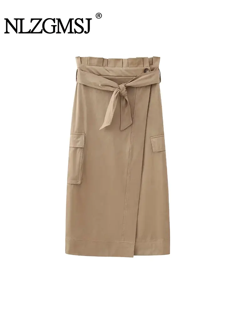 

Nlzgmsj TRAF Tied Wrap Skirt Woman High Waist Long Skirts For Women 2023 Spring Autumn Midi Skirt Women Elegant Women Skirts