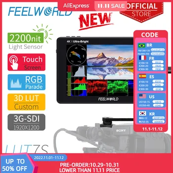 FEELWORLD 터치 스크린 DSLR 카메라 필드 모니터, 파형 벡터스코프 히스토그램, LUT7S, 7 인치, 3G-SDI, 4KHDMI, 2200nits, 3D LUT