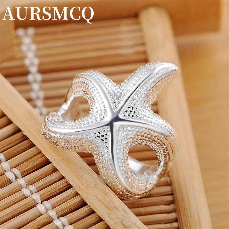 

AURSMCQ Beautiful nice lady Starfish Color Silver Ring Fashion Jewelry Charm Wedding women fashion party Cute gift