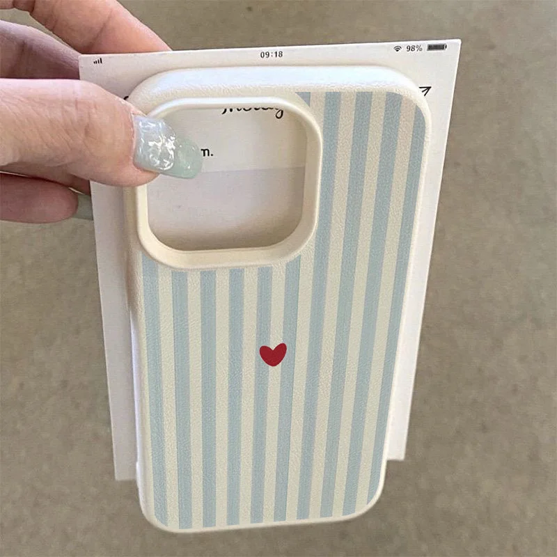 Blue Striped Red Heart Minimalist Pattern Phone Case