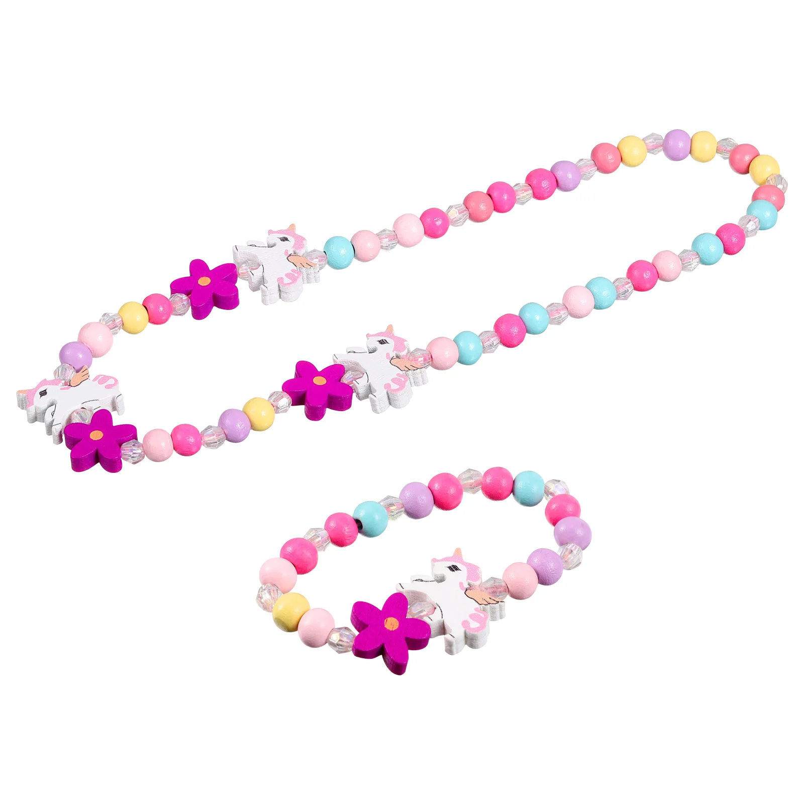 

Unicorn Girl Jewelry Kids for Little Girls Cartoon Necklace Decorative Beaded Bracelet