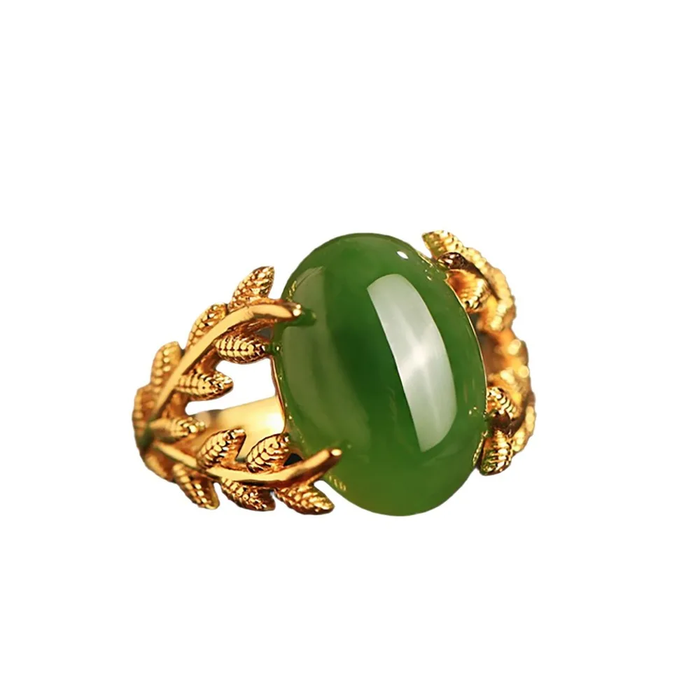 Imitation Natural Hetian Jade Rings Fashion Accessories Jewelry Gifts for Women Talismans 18K Gold Plated Jewelry
