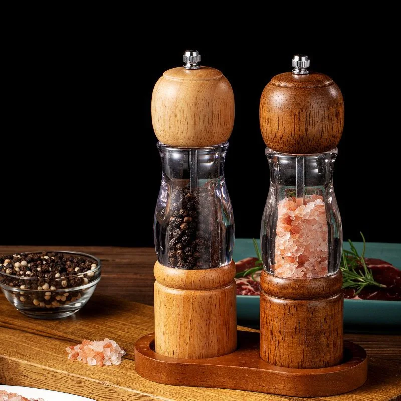 Wooden Salt Pepper Grinder With Big Window Smart Seasoning Grinder Spice Salt Mill 8inch