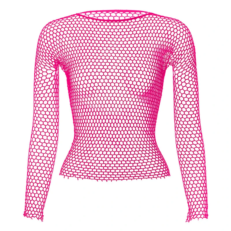 Top Selling Ladies Hollow Out Crop Tops Sexy Fishnet Perspective Long Sleeve Underwear Women Summer Corset Top