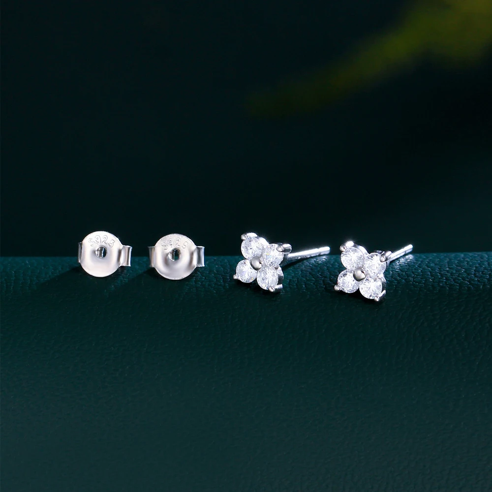 QooLady Ohrstecker aus echtem 925er-Sterlingsilber, kubischer Zirkon, Glücksblatt-Blumen-Ohrstecker für Frauen, Bankett, Party, edler Schmuck, Geschenke, SE026 – Detail 1