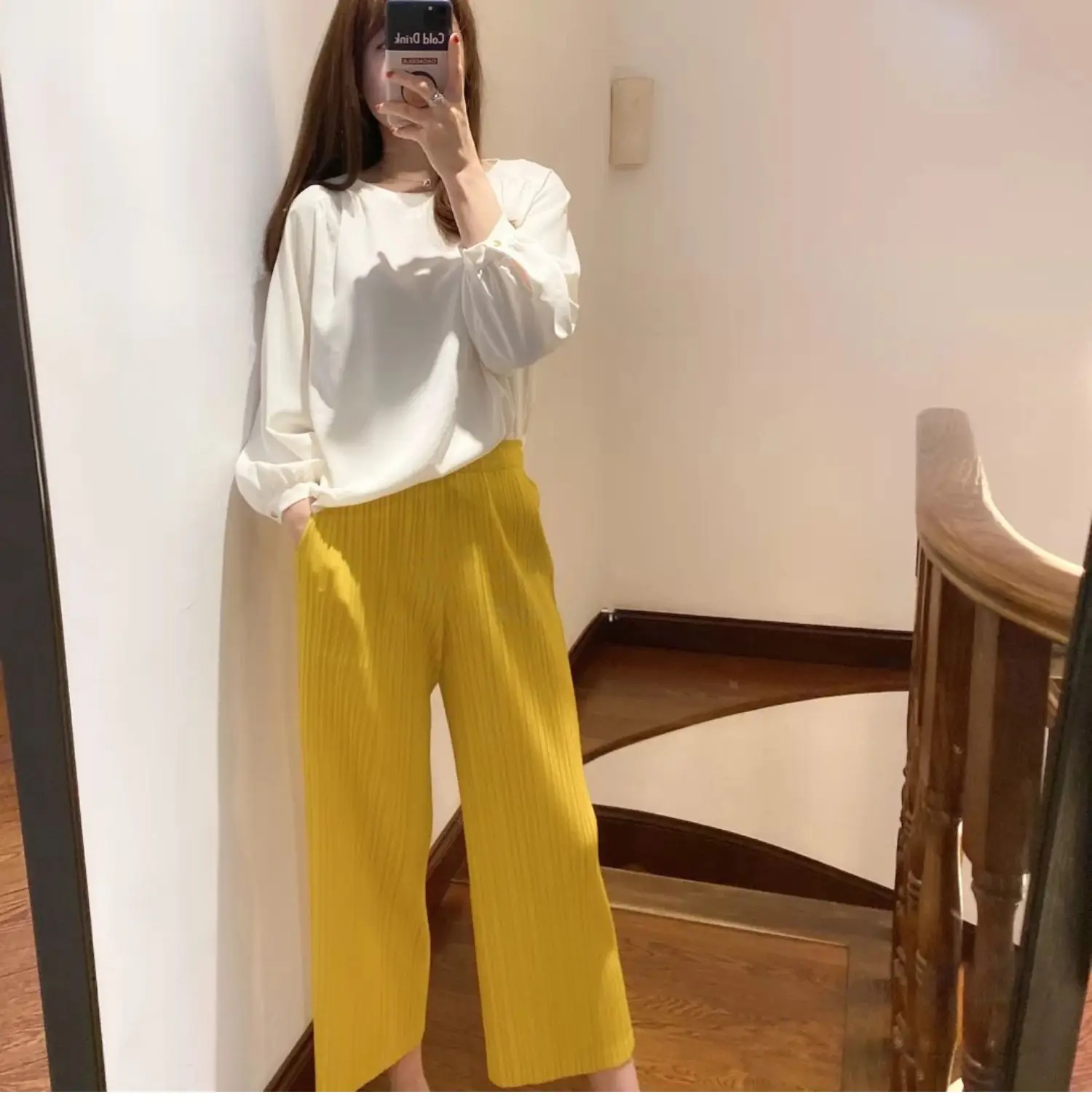 Women Summer Thin Loose Wide Leg Long Pants Elastic High Waist Casual Pleated Trousers Solid Color Ankle Length champion sweatpants