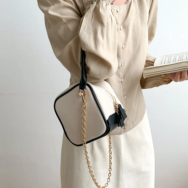 

Модная коробка, женские сумочки, дизайнерские холщовые сумки на плечо, роскошная сумка через плечо с цепочкой, повседневный Квадратный маленький женский кошелек, тренд 2022