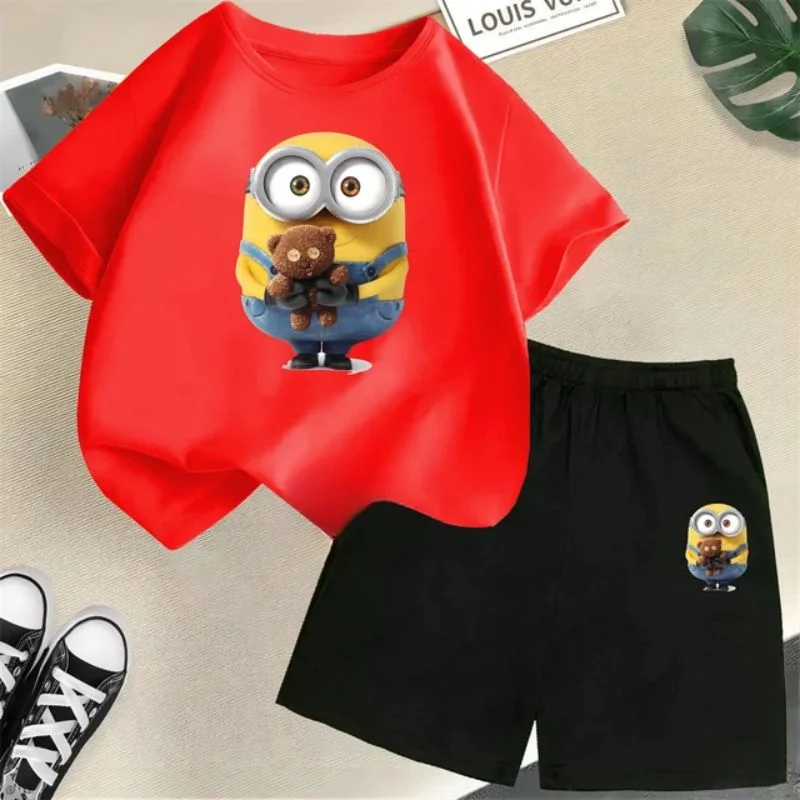 thumbnail image 1 of Conjunto de camiseta y pantalones cortos de dibujos animados de Minions Despicable Me para niños y adolescentes de verano de 2024, ropa para niños y niñas, camiseta de manga corta, traje de moda, 1 of 5