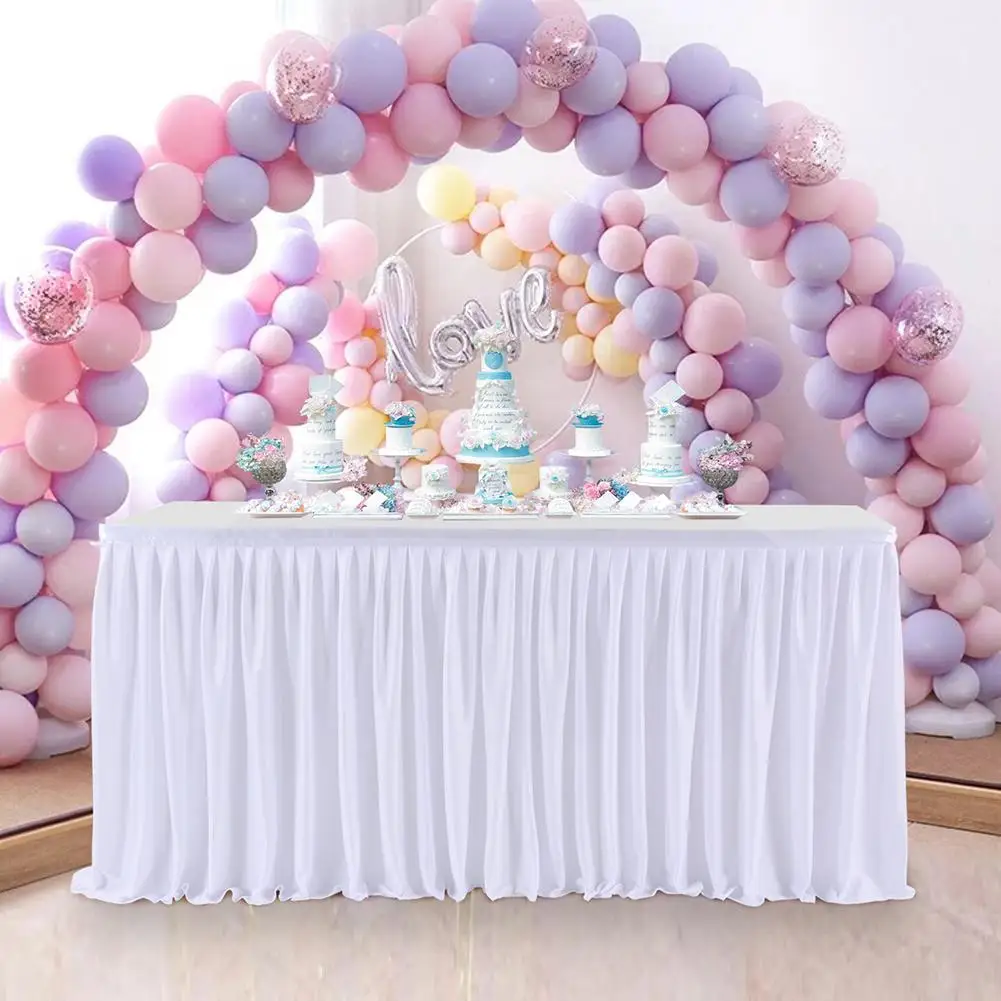 White Polyester Pleated Table Skirt Pleated Ruffle Tablecloth For Wedding Birthday Party Baby Shower Table Decoration