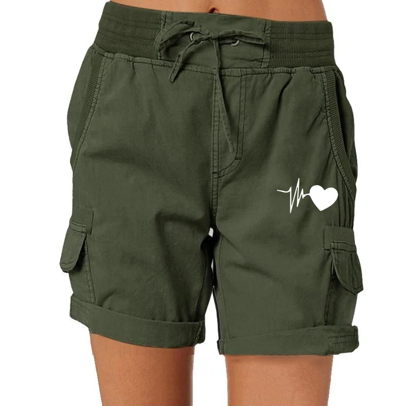 Trending Love Printed Women Short Pants Summer Women Cargo Shorts Casual Loose Drawstring Shorts Elastic Waist Comfy Shorts